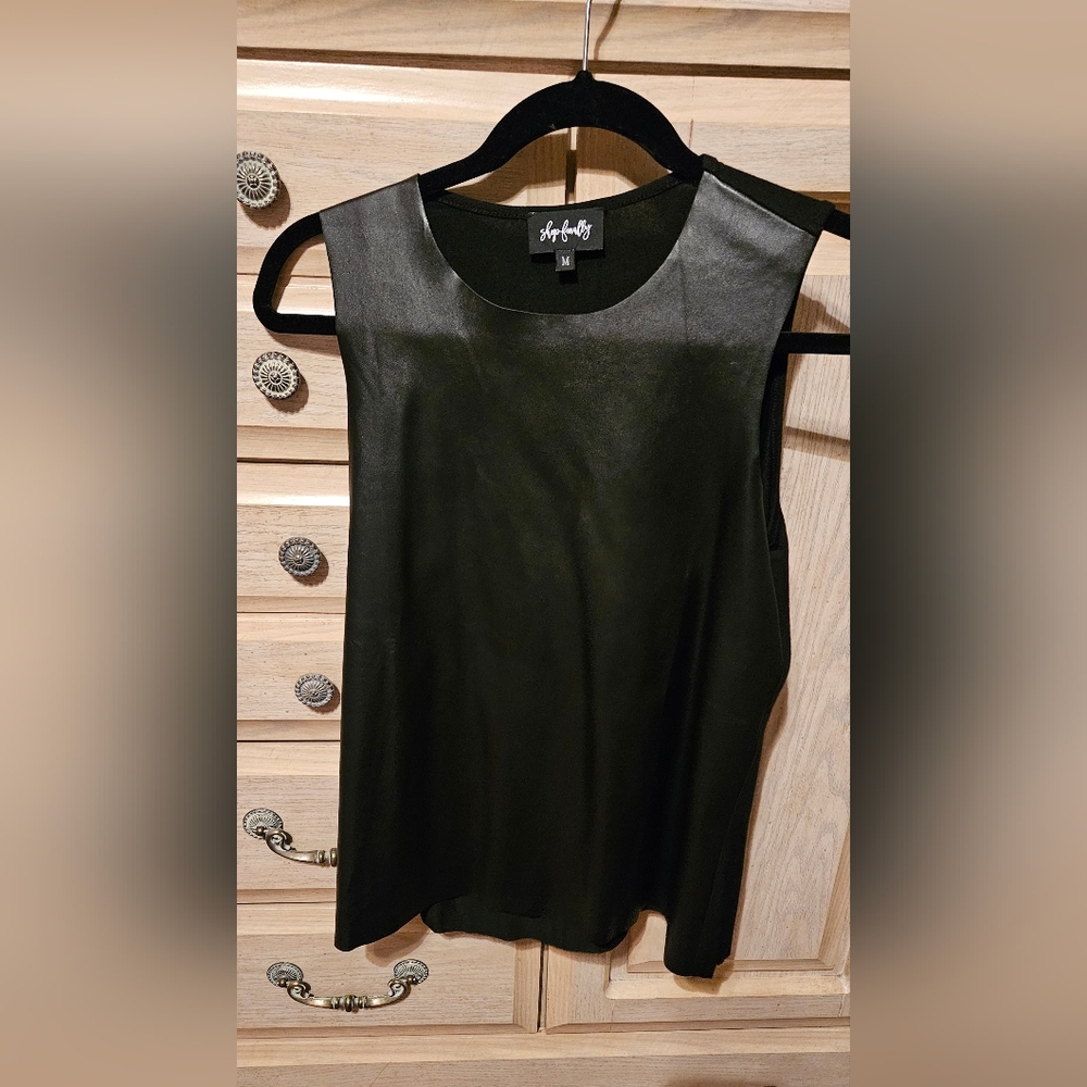 Faux Leather Black Sleeveless Top